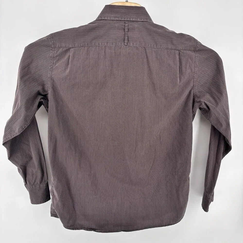 Banana Republic Men's S Brown Pinstripe Embroidered Cotton Shirt